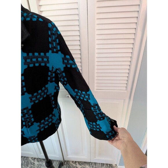 Eccoci Wool/Cashmere Jacket Womens 10 Turquoise Black Plaid Double Breasted Chic - Picture 6 of 13